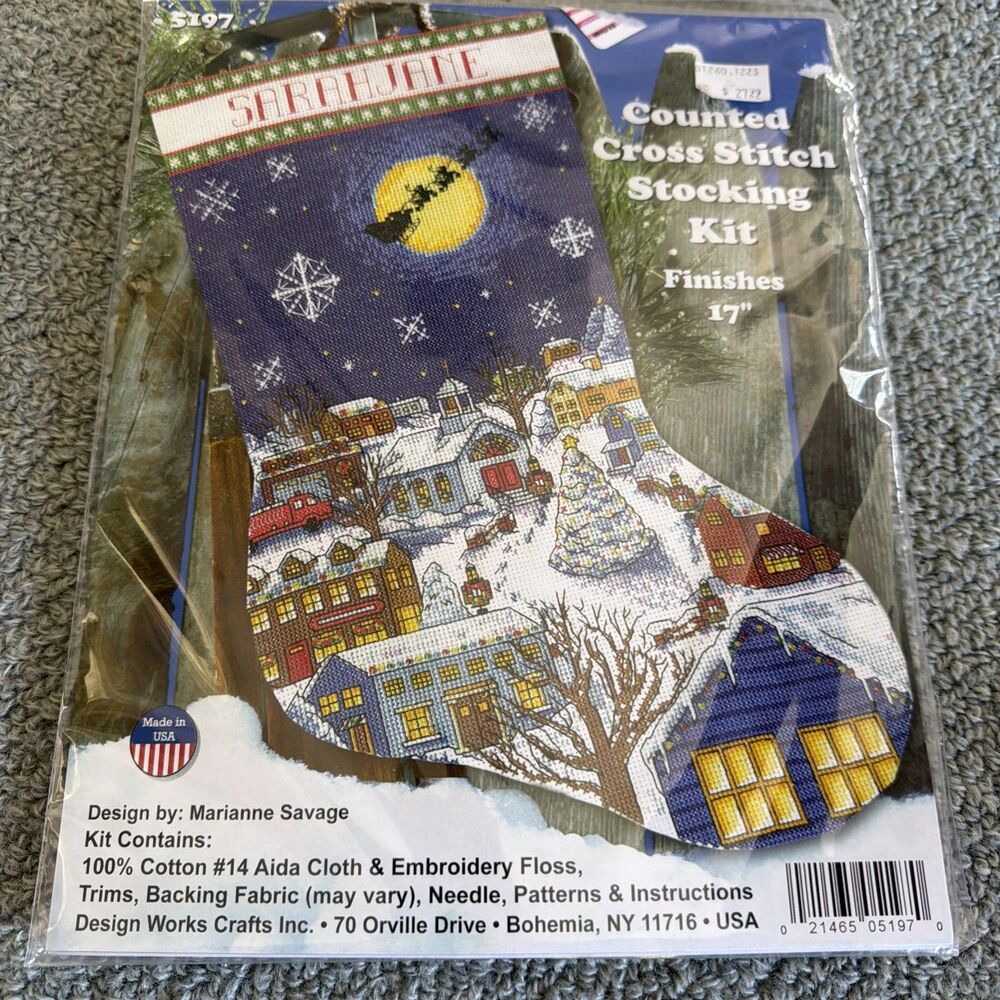 Design Works Counted Cross Stitch Stocking Kit 17"Christmas Eve (14 Count) NEW